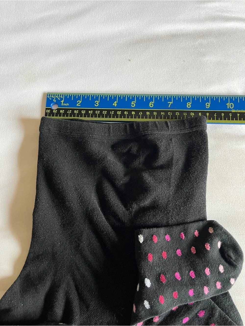 Black Pink Polka Dot Knit Tights Girls Size 12-14 Cotton Blend Stretch Stockings